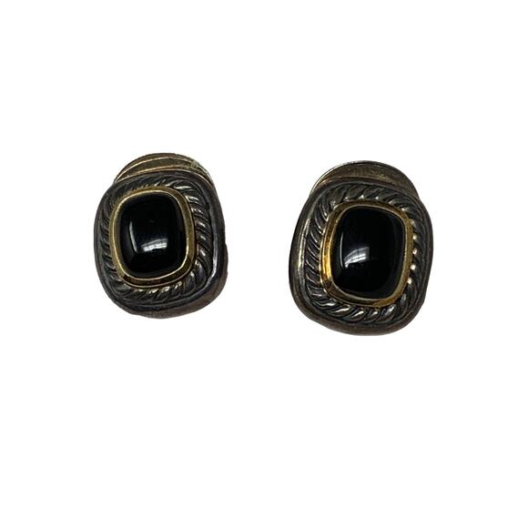 David Yurman Cable Omega Black Onyx Earrings In Sterling Silver and Yellow Gold - Picture 1 of 5